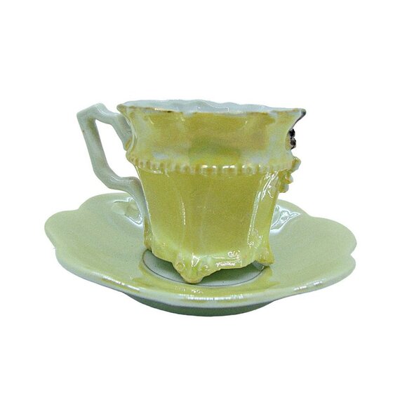 Vintage Germany Demitasse Mini Porcelain Lusterware Teacup Saucer Purple Yellows - Picture 3 of 12